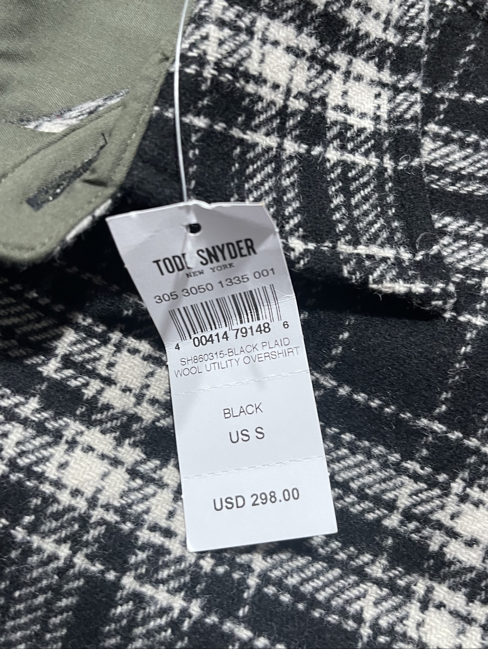NWT TODD SNYDER Mens Black Plaid Wool Overshirt Button Up Long Sleeve Size Small - Picture 3 of 4